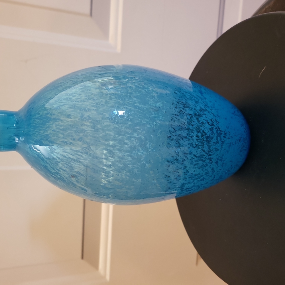 Blue Cultha Bubble Hand Blown Glass Vintage Vase 8" - Picture 8 of 11